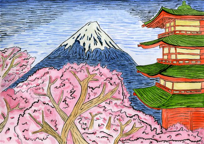 浮世絵風富士山