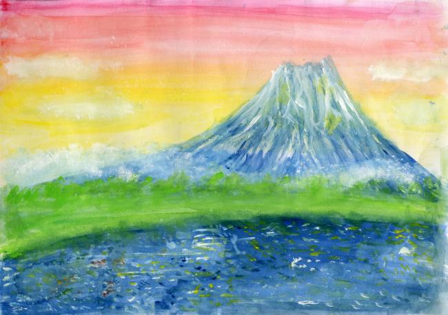 かがやく夜にてらされた一瞬の富士