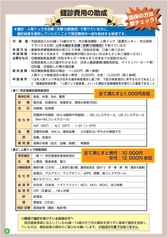 健康ガイドブック　健診費用の助成