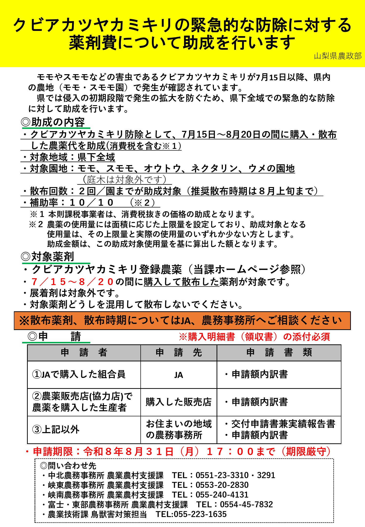 クビアカツヤカミキリ農業被害防止緊急対策事業費補助金チラシ