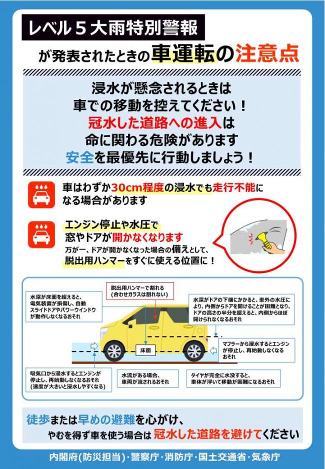チラシ_レベル5大雨警報が発表されたときの車運転の注意点