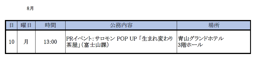 8月10日(月曜日)～8月16日(日曜日)までの市長スケジュール